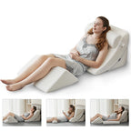 Ganaver 4pcs Orthopedic Bed Wedge Pillow Set Post Surgery Relaxing Back Adjustable Head Support Cushion Triangle Memory Foam Pillow for Acid Reflux Sleeping Reading Leg Elevation Snoring White