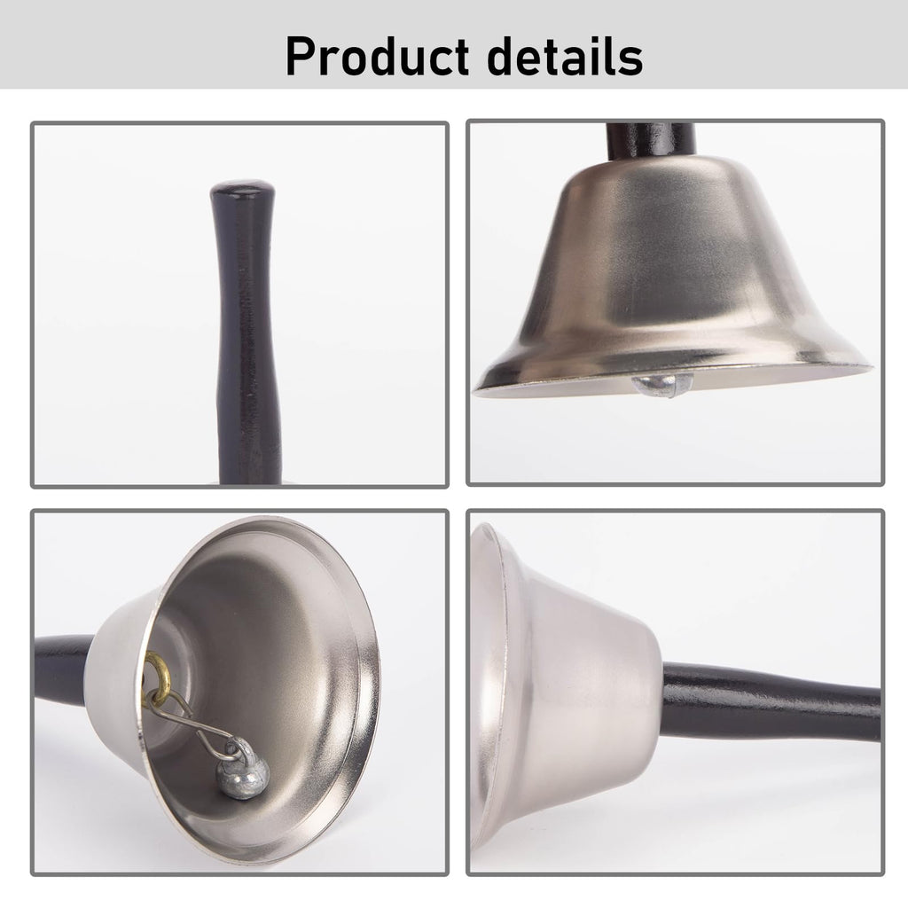 MCPINKY 2PCS Hand Bell,Silver Ringing Bell with Handle Dinner Bell Call Bell for Elderly Bell for Classroom Christmas Pets