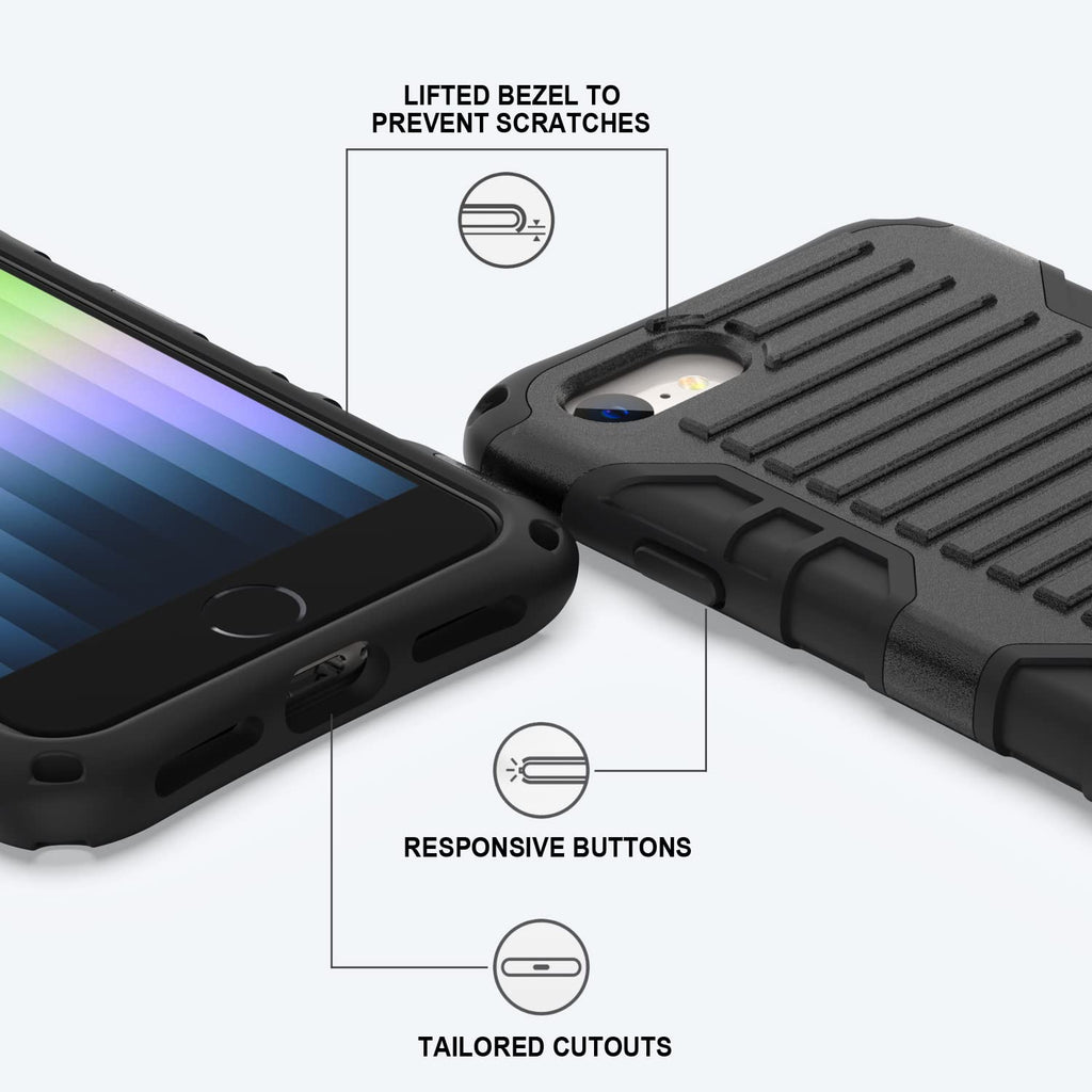 E-Tree Compatible with iPhone SE 2022 Case/iPhone SE 2020/iPhone 8/7, with Crossbody Strap and Stand, Protection Shockproof Hard Phone Case Black, Perfect for Go Outside and Kid Elderly