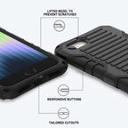 E-Tree Compatible with iPhone SE 2022 Case/iPhone SE 2020/iPhone 8/7, with Crossbody Strap and Stand, Protection Shockproof Hard Phone Case Black, Perfect for Go Outside and Kid Elderly