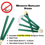 W4W, Mosquito Repellent Sticks Extra-Thick - Outdoor Use Reaches Up to 10-12 feet - Each Stick Burns for Hours - (Three Pack Contains 15 Repellents)