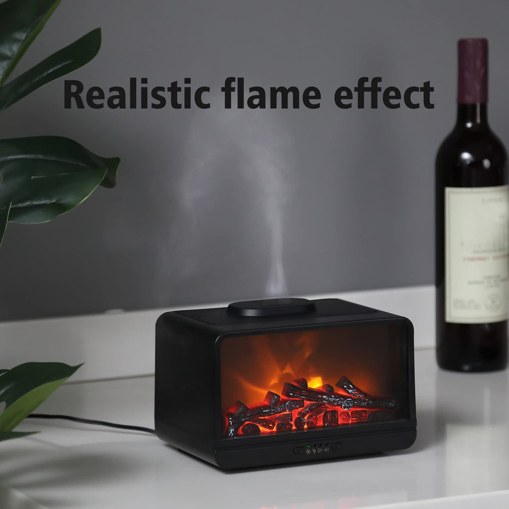 MAXWINER Dynamic Flame Fireplace Essential Oil Diffuser 300ml Aromatherapy Diffuser Ultrasonic Cool Mist Humidifier with Multiple Mist Mode, Timer and Waterless Auto Off for Home Room Office