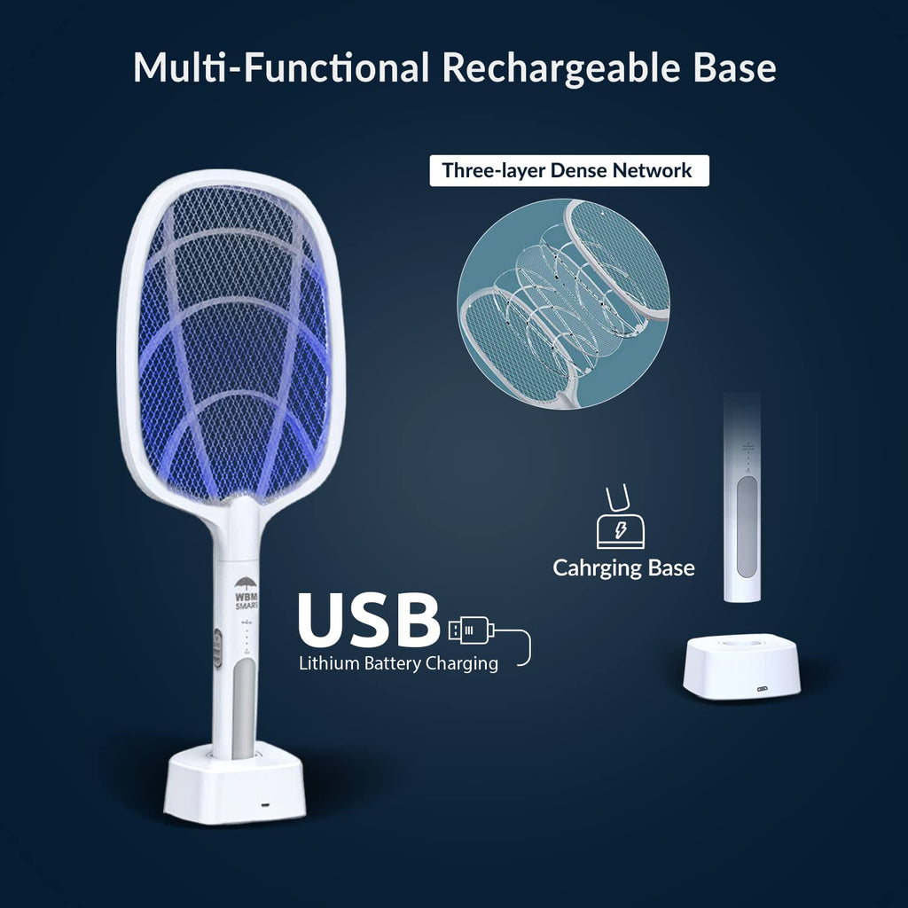 WBM SMART 2 in 1 Electric Bug Zapper, Mosquitoes Trap Lamp & Racket, USB Rechargeable Electric Fly Swatter for Home and Outdoor Powerful Grid 3-Layer Safety Mesh Safe to Touch, Pack of 2
