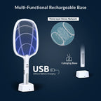 2 in 1 Electric Bug Zapper, Mosquitoes Trap Lamp & Racket, USB Rechargeable Electric Fly Swatter for Home and Outdoor Powerful Grid 3-Layer Safety Mesh Safe to Touch, Pack of 4
