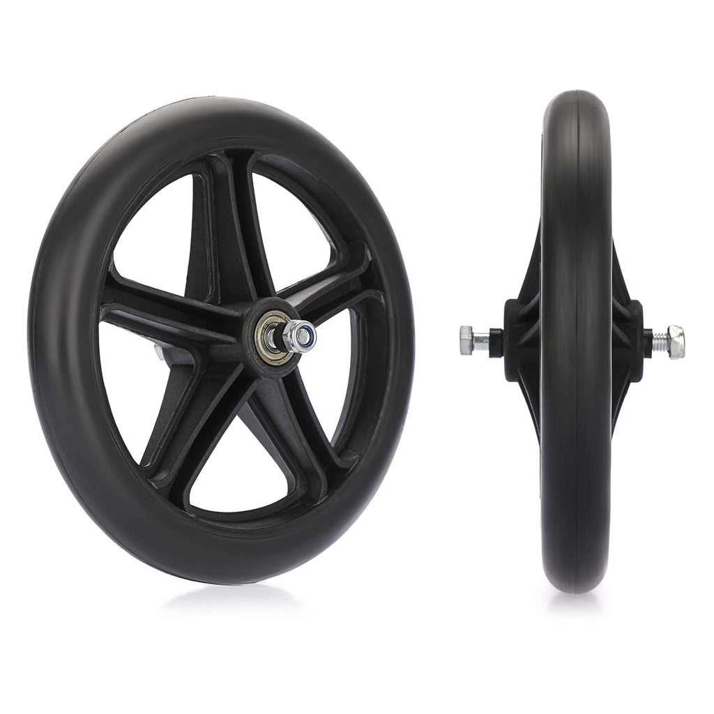 OwnMy 2PCS of 8 Inch Black Rubber Wheelchair Replacement Wheels Wheelchair Front Wheels Anti-Slip Rollator Walker Replacement Casters Rollers Wheels Universal Wheelchair Replacement Wheel Accessories