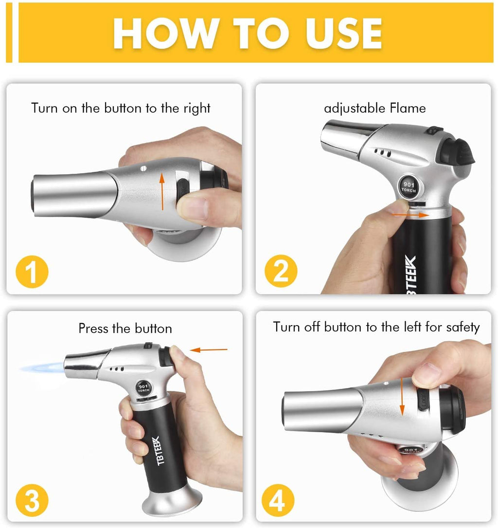 TBTeeK Butane Torch, Kitchen Torch Cooking Torch with Safety Lock & Adjustable Flame for Cooking, BBQ, Baking, Brulee, Creme, DIY Soldering, 2Pack (Butane Not Included)