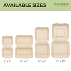 [200 COUNT]Sugarfiber by Harvest Pack 9 X 9" Compostable Clamshell Food Containers, 3 Compartment Clamshell Heavy-Duty Hinged Container, Disposable Bagasse Eco-Friendly Natural Takeout to go Box