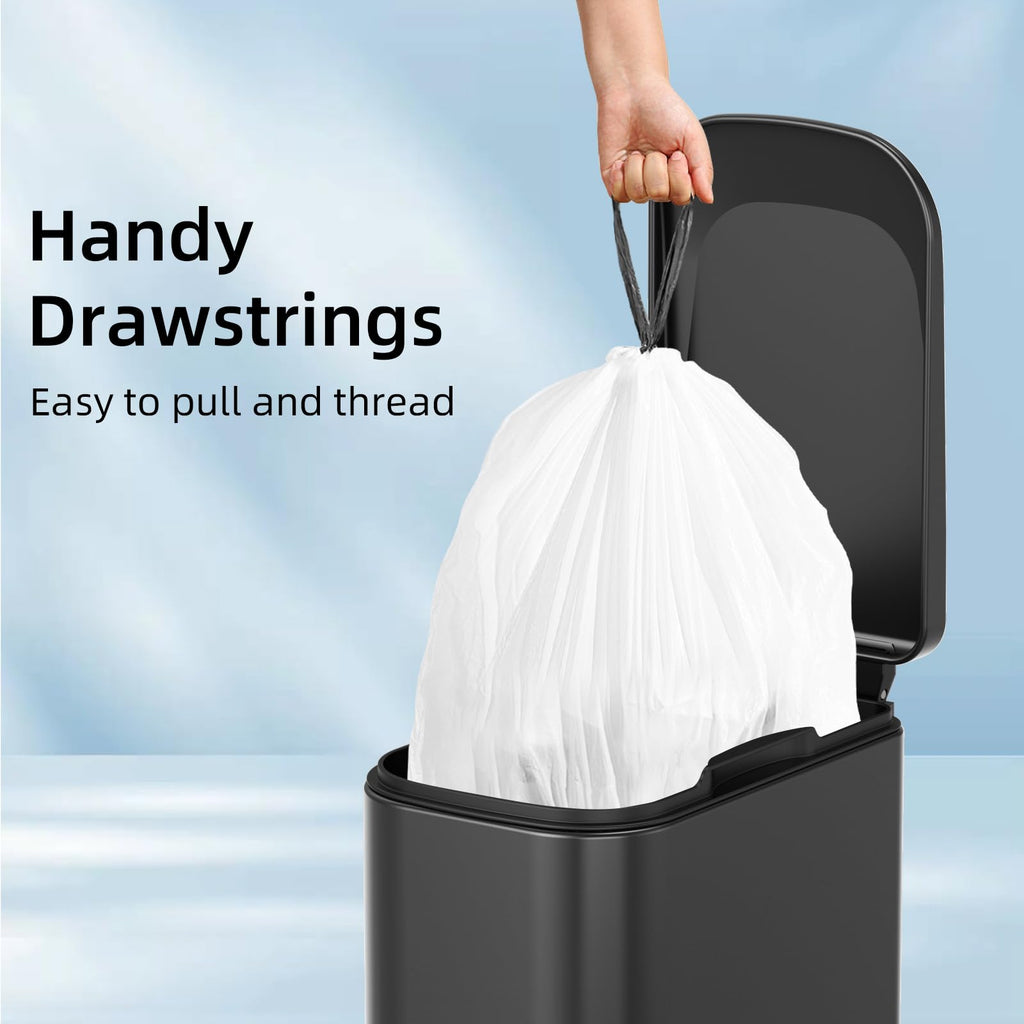 120 Counts 1.6 Gallon Mini Drawstring Trash Bags, Small Garbage Bags, Code a fit 4.5-8 Liter, 1.2-2 Gal, White Trash Bin Liners for Home Office Kitchen Bathroom Bedroom