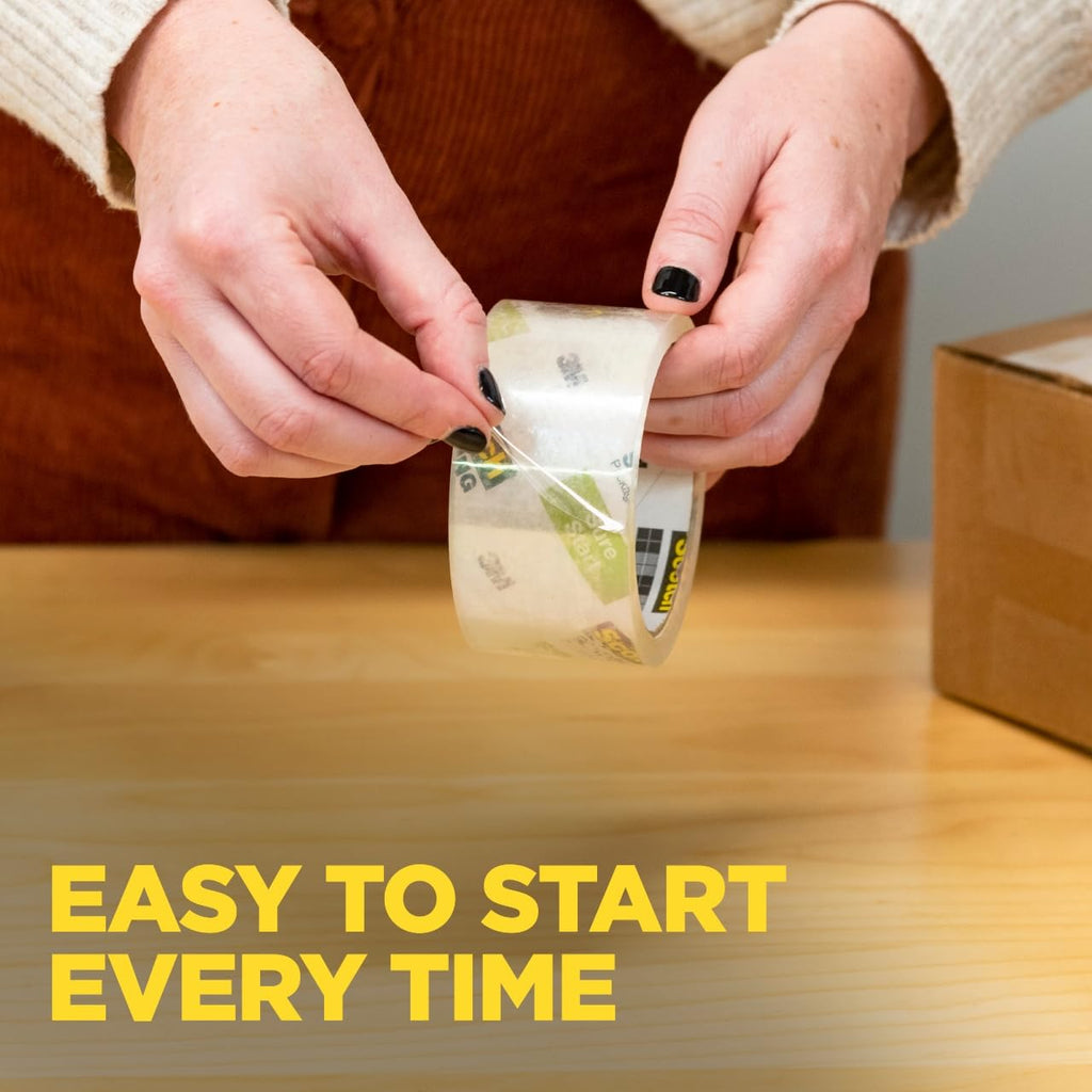 Sure Start Packing Tape, Clear, Quiet Unwind and Easy Start, 1.88 in. x 22.2 yd., 6 Tape Rolls with Dispensers