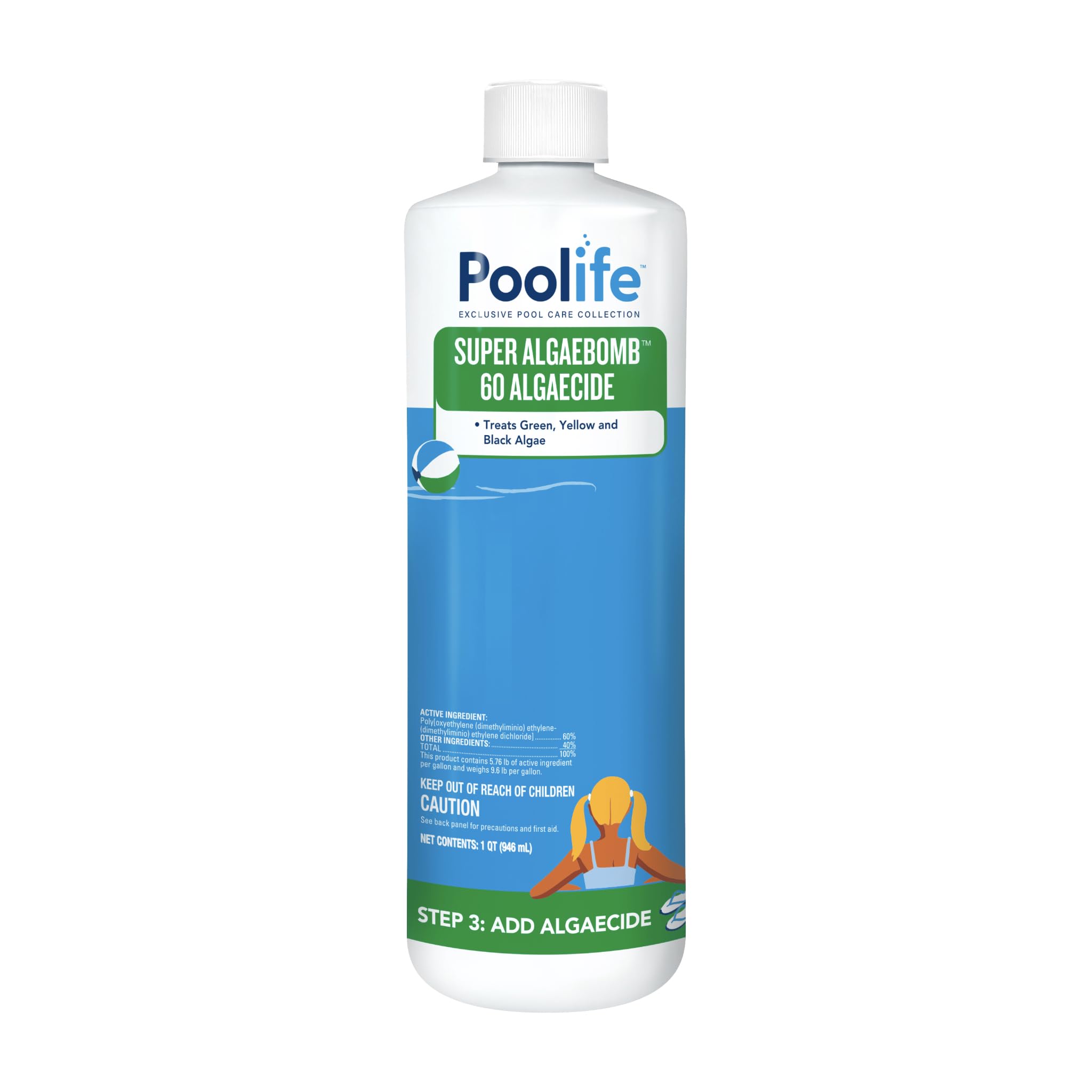 Poolife Super Algae Bomb Polyquat 60 Algaecide - Fast-Acting, Non-Foaming Pool Algaecide for Green, Black, Mustard Algae - Ideal for Spas & Fountains & Winterizing - 1 qt Liquid with Long Protection