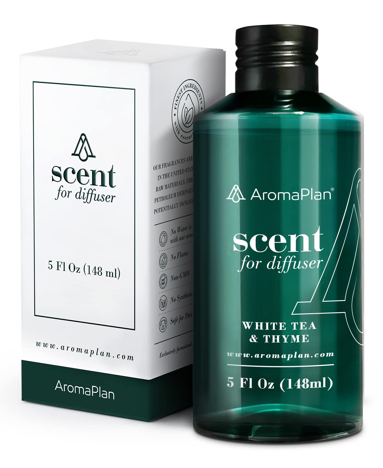 Aromaplan Hotel Scents White Tea & Thyme 5 Fl Oz, Home Luxury Aroma & Hotel Collection Diffuser Oil- Hotel Diffuser Oil for Aromatherapy- USA Made, Bigger Bottle, Bolder Aroma & Longer Lasting
