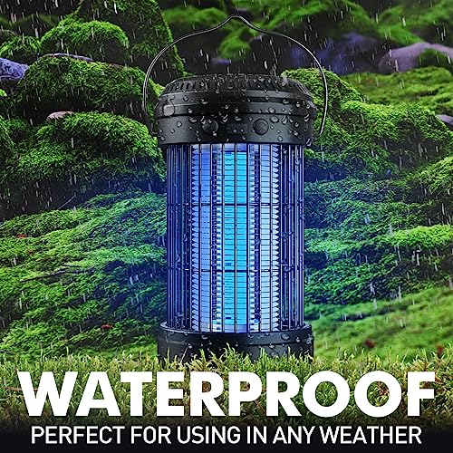 Solar Bug Zapper Outdoor, Electric Mosquito Zapper with 3600mAh Rechargeable Battery for Home, Backyard, Camping, 4200V High Powered 3 in 1 Fly Insect Killer for Mosquitoes, Gnats, Flies, Moths
