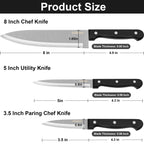 Kitchen Knife, 3-Pcs Knife Set, 8 Inch Chef Knife, 5 Inch Utility Knife, 3.5 Inch Paring Knife, Ultra Sharp Chef's Knives in High Carbon Stainless Steel, Ideal for Cooking, Chopping, Slicing and BBQ