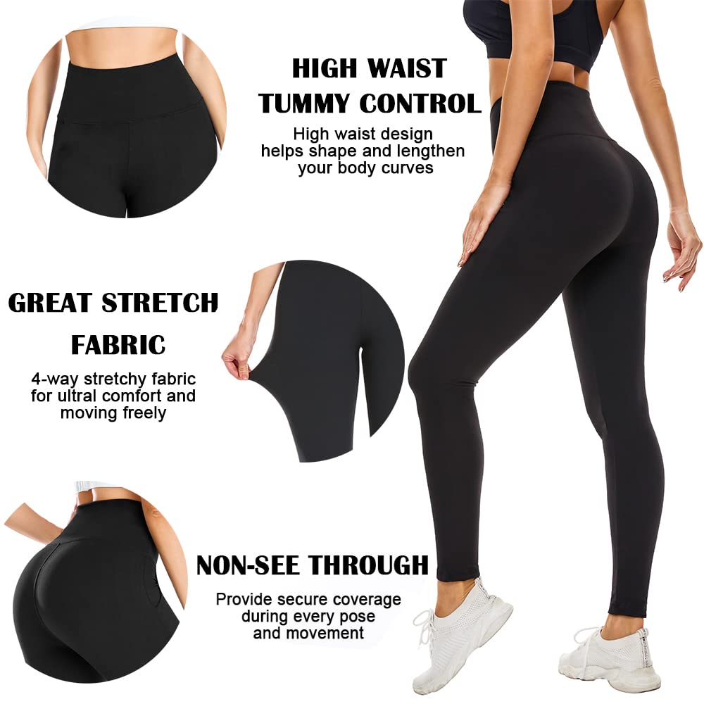 FULLSOFT High Waisted Leggings for Women No See-Through Tummy Control Yoga Pants Workout Leggings-Reg&Plus Size (Black, Small-Medium(One Size 2-12))