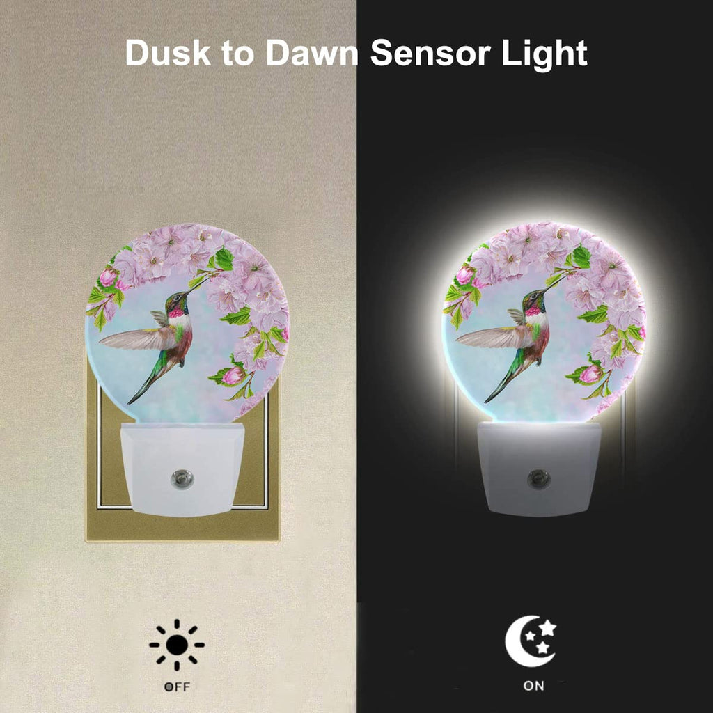 EKOBLA Bird Night Light Spring Hummingbird Pink Flowers Cherry Blossoms Night Lights Plug into Wall Auto on/Off, Indoor Plug-in Wall Light Sleep Friendly for Boys Girls Seniors Elderly