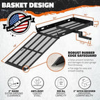 Mockins XL 60"x30"x5" Folding Hitch Cargo Carrier with Ramp | Heavy Duty Trailer Hitch Basket Cargo Carrier with Portable Wheelchair Ramp | 500 Lbs. Cap Weatherproof Steel Scooter Rack & Accessories