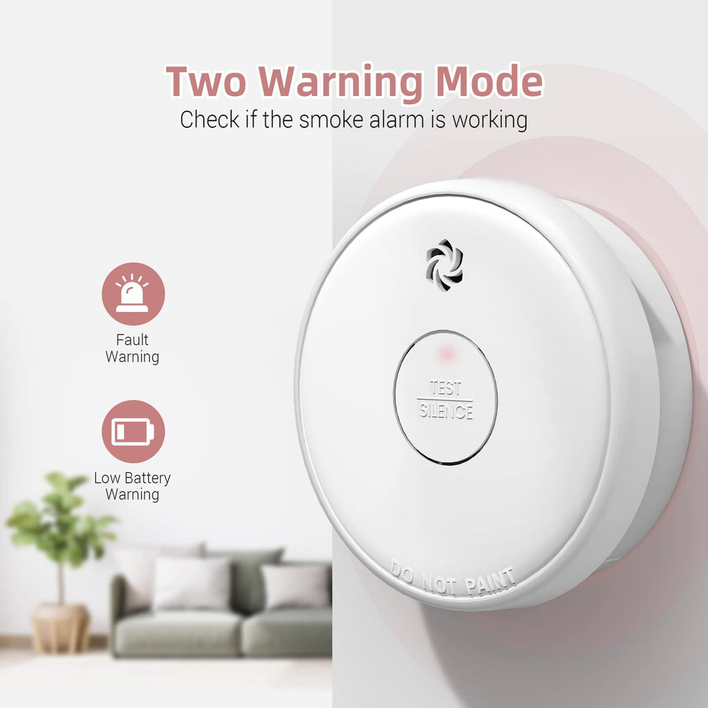 Fire Alarms Smoke Detectors, Smoke Alarm Battery Operated,Fire Alarm with Test Button & Low Battery Signal, Photoelectric Technology Fire Detectors for Bedroom and Home (4 Pack)