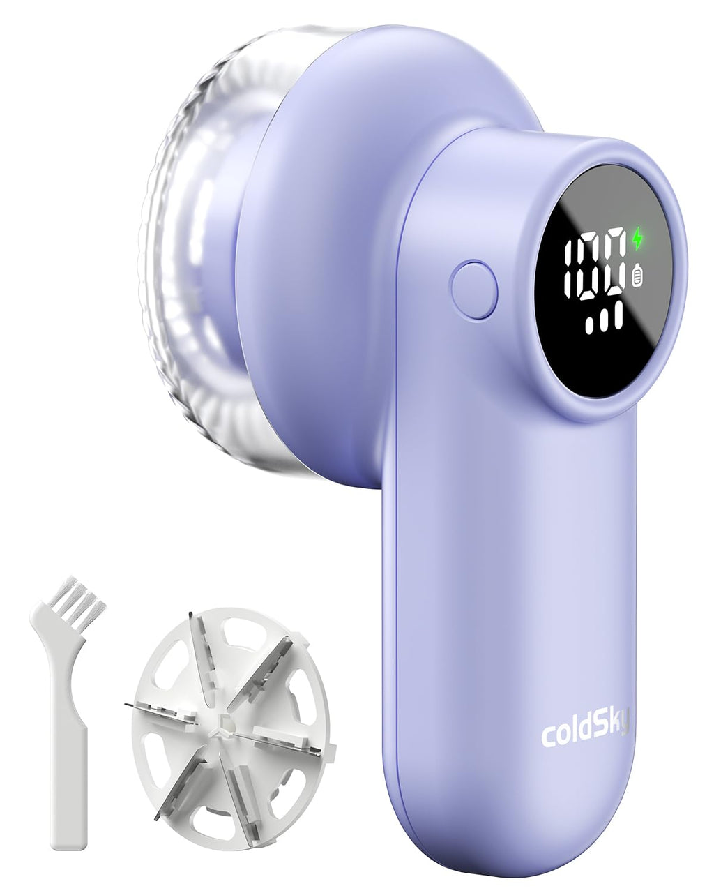 coldSky Rechargeable Fabric Shaver, Lint Shaver with Digital Display, Sweater Shaver with 6-Leaf Blades and Safety Lock, 3-Speeds Defuzzer Remove Fuzz, Pills from Clothes, Furniture, Blanket Purple