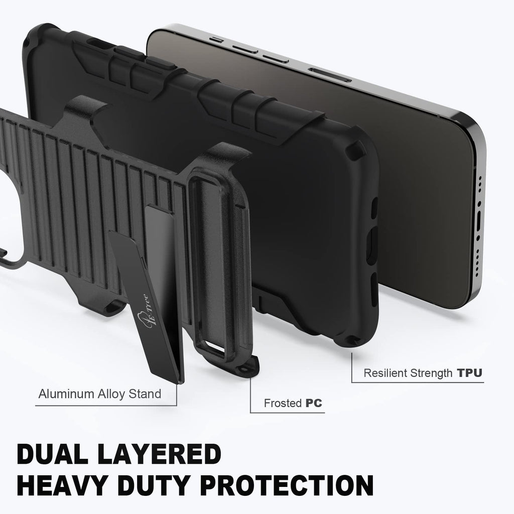 E-Tree Compatible with iPhone 13 Pro Max Case, with Crossbody Strap and Stand, Shockproof Protective Hard Phone Case Black, Perfect for Go Outside and Kid Elderly, 6.7 inch