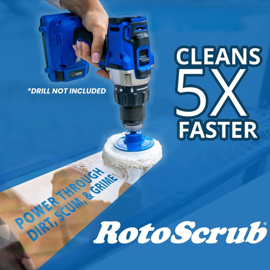 RotoScrub 7 Pack Multi-Purpose Drill Brush Kit for Cleaning Bathrooms, Showers, Tubs, Tile, Floors, Sinks, Toilets, Grout and Grime Removal, Reversible Blue and White Scrub Pads