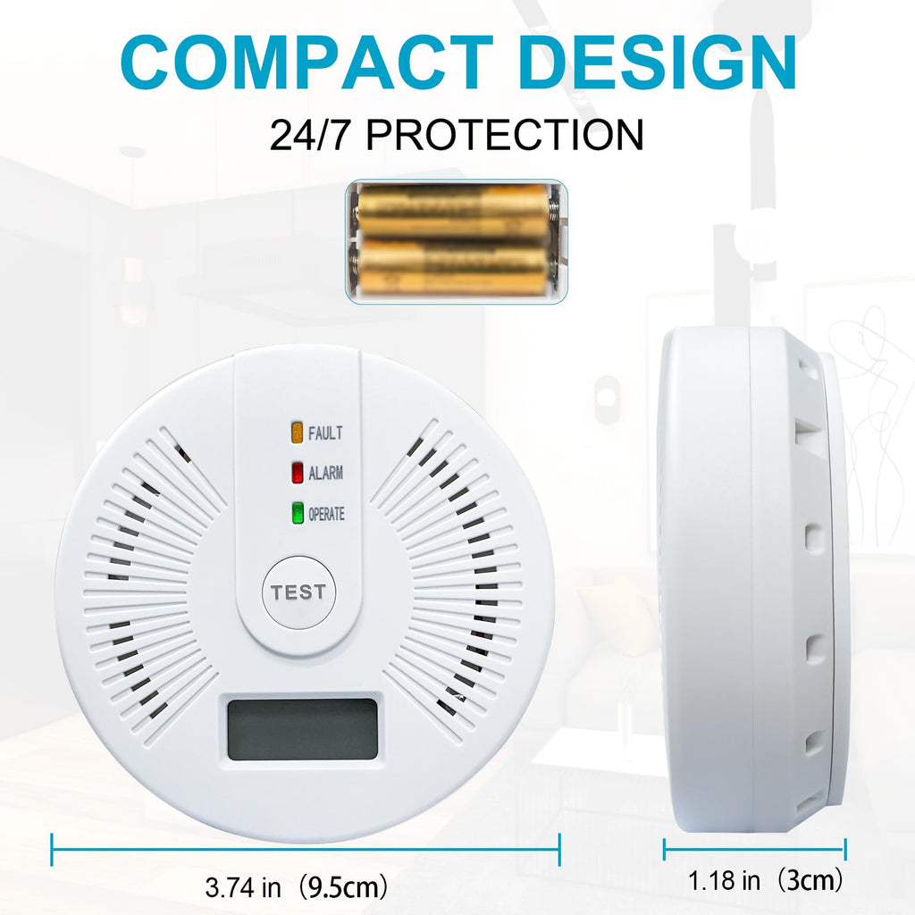 2 Pack Carbon Monoxide Detectors,CO Detectors Battery Powered,Carbon Monoxide CO Alarms with Light&Digital Display for Home,Bedroom,Kitchen,Office