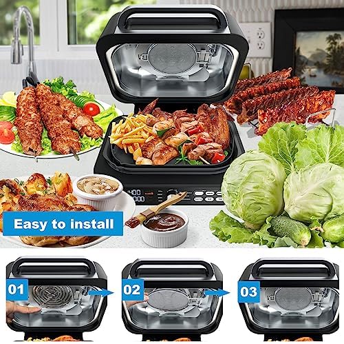 Splatter Shield and 3PCS Grill Mat Set for Ninja Foodi IG651, IG600, IG601, Replacement Stainless Steel Splatter Screen Air Fryer Accessories for Ninja Foodi Smart XL Pro 7-in-1 Indoor Grill