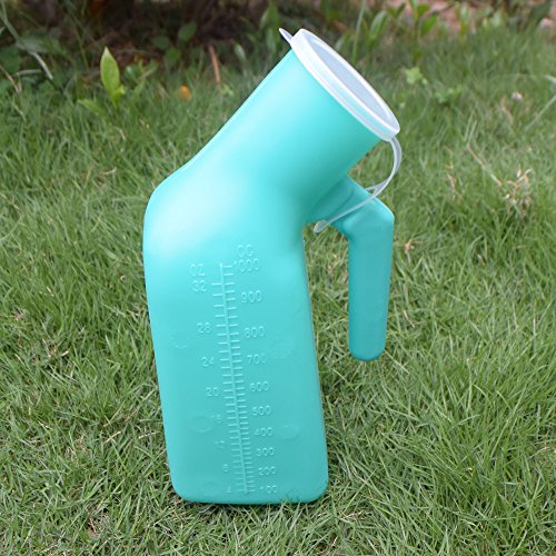 YUMSUM Thick Firm Male Urinal Urine Bottle with Replacement Lids 32oz./1000mL (Green,2 Pack)