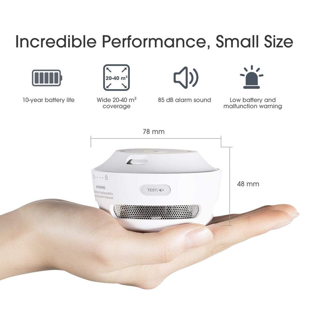 X-Sense Mini Smoke Alarm, 10-Year Battery Fire Alarm Smoke Detector with LED Indicator & Silence Button, XS01