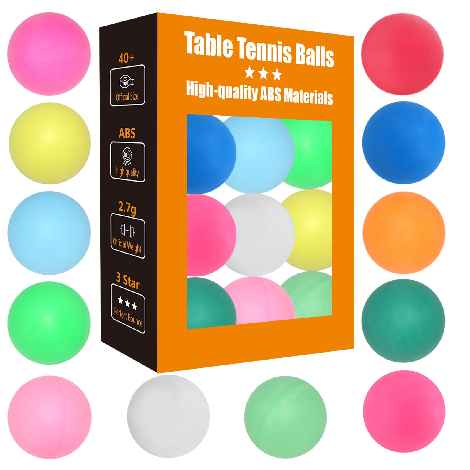 Ping Pong Balls 12 Pack: 40mm 3 Star Colored ABS Plastic High Bounce for Kids Cat Table Tennis Enthusiast - Yard Practice Game (Pack of 12 - Multicolour)