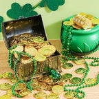 JOYIN 120 Pcs St. Patrick’s Day Gold Coins, Plastic Gold Coins Bulk with Shamrock, Leprechaun, Cauldron & Hat Patterns, St Patricks Accessories Games Gifts Decorations, Party Favors & Party Supplies