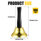 Fumete 100 Pcs Metal Ringing Bells Wedding Bells Dinner Service Call Bell Steel Handbells with Wooden Handle for Wedding Decors Schools Musical Percussion The Sick Elderly Alert(Gold)