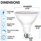 Energetic PAR38 LED Flood Outdoor Light Bulb, 5000K Daylight, 90 Watt Equivalent (11W), Wet Rated, 900LM, E26 Base, Non-Dimmable, 6 Pack