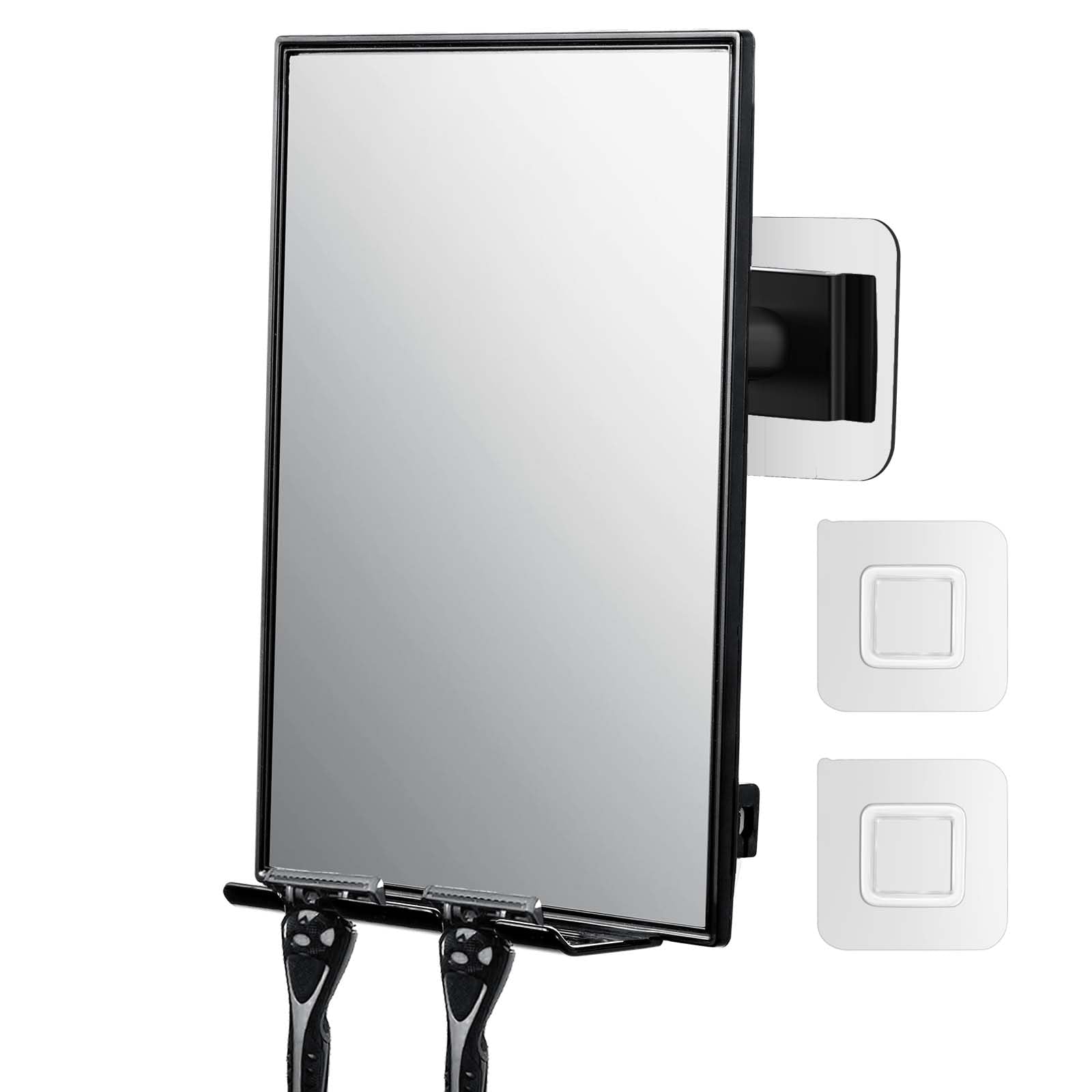 Shower Mirror for Shaving & Washing Your Face with a Squeegee - Built-in Two Razor Holder, 360°Rotation Adjustable Shaving Bathroom Mirror - Easy Install, Home Shower Accessory(Not Fogless)