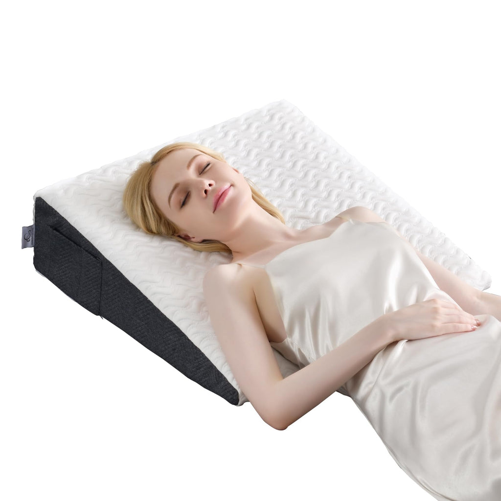 Cosmoluxe 7.5" Bed Wedge Pillow with Cooling Memory Foam Top, Triangle Pillow for Acid Reflux, Heartburn, Snoring, and GERD Relief, Headboard Wedge to Reduce Neck and Back Pain