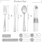 Supernal 30 Pack Silver Plastic Silverware,Rolled Plastic Silverware,Pre Rolled Napkins with Plastic Cutlery Set,Wrapped Plastic Cutlery Set with Napkin,Silver Plastic Forks,Disposable Dinnerware Set