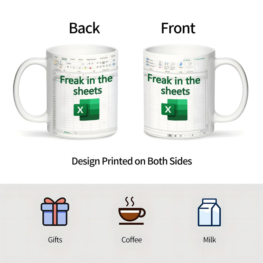 Aigori Funny Excel Coffee Mug, Freak In The Sheets Mug, Spreadsheet Excel Cup, Gifts for CPA CFO Coworkers Accounting Boss Friends, Novelty Gifts for Birthday Christmas New Year Men Women