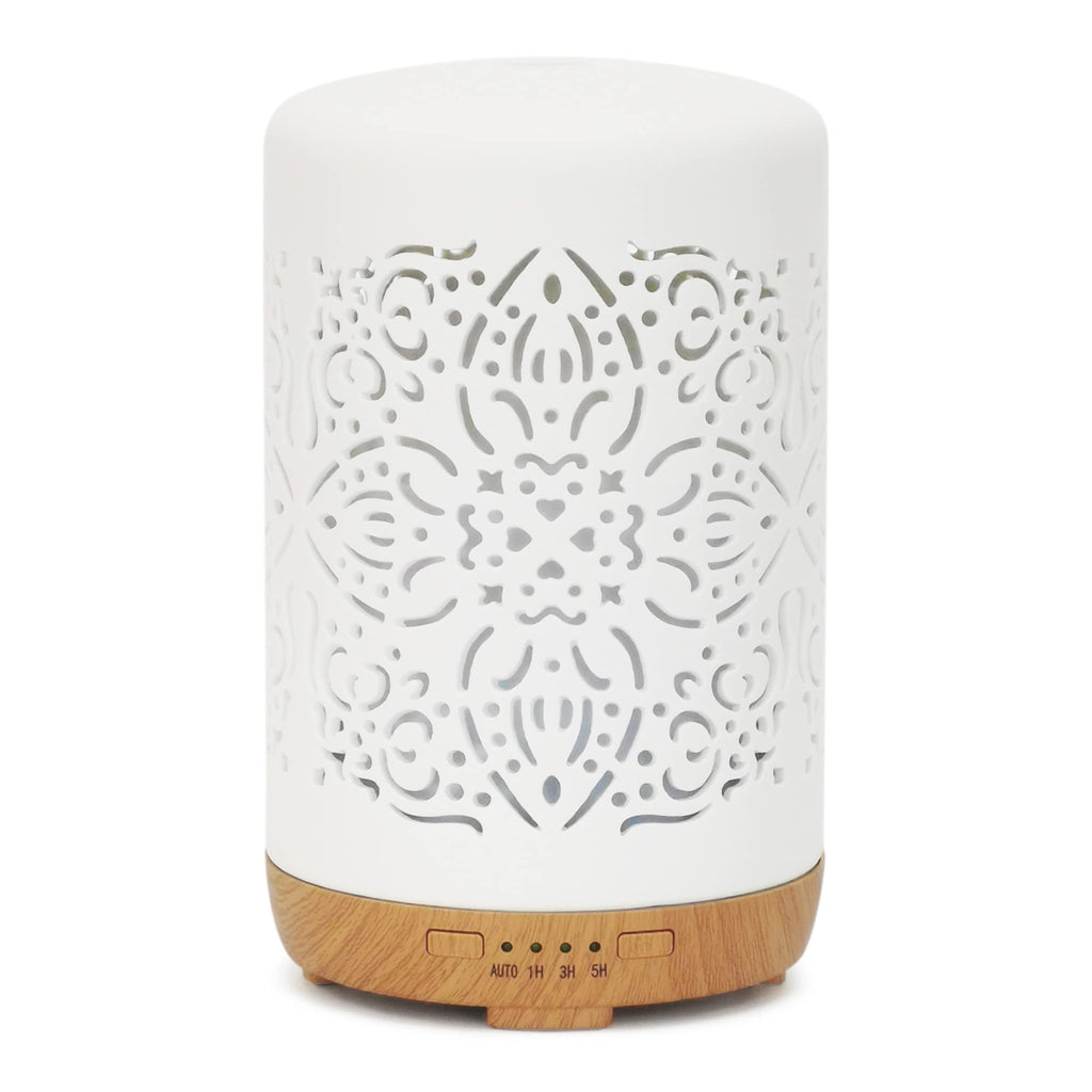Earnest Living Essential Oil Diffuser White Ceramic Diffuser 250 ml Timers Night Lights and Auto Off Function Home Office Humidifier Aromatherapy Diffusers for Essential Oils