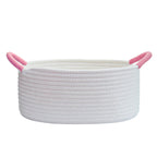 Yimi's Dream Baskets for Gifts Empty, Small Storage Baskets for Shelf, Decorative White Woven Baskets with Pink Handle for Mom, Nursery, Baby Shower, Christmas(Oval, 12"x 8"x 5")