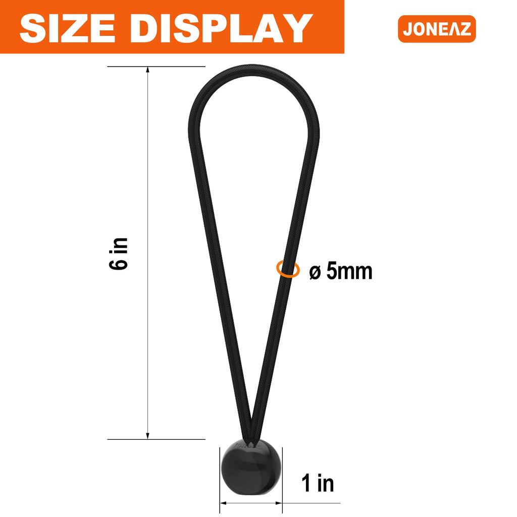 Joneaz 50 Pcs Ball Bungee Cords 6 Inch Black Heavy Duty Outdoor for Canopy Tarp Tie Downs, UV Resistant
