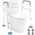 Toilet Safety Frame- 300lbs Adjustable Safety Grab Bar, Toilet Frame with Handle and Suction Cups Toilet Safety Guard for Elderly (White Grey)