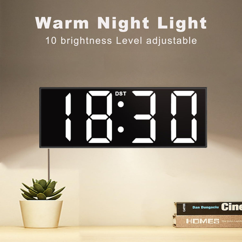 JALL 12'' Large Digital Wall Clock with Remote Control, Big LED Screen Dispaly, 8 RGB Colors, DST, Night Light for Living Room, Bedroom, Gift for Elderly (Black)