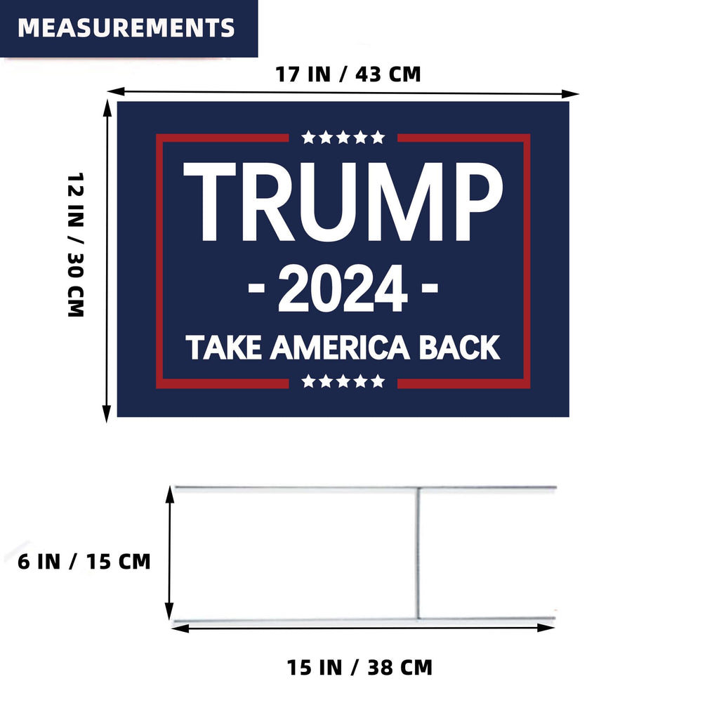 Trump 2024 Yard Sign - Double Sided Trump Yard Signs with Metal H Stakes - 17" x 12" Take America Back Blue and Red Trump Signs for Yard, Waterproof Trump Sign Banner Merchandise 2024