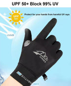 Full Finger UV Protection Gloves - Women & Men's Thin Fishing, Hiking, Cycling, Driving, Gym Gloves (Grey, Large)