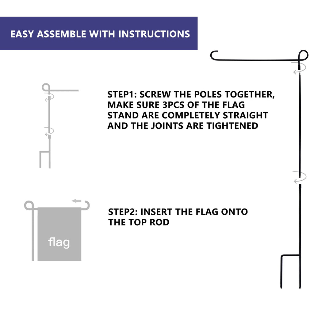 PHITRIC 2PC Garden Flag Holder Stand, Premium Powder-Coated Yard Flag Pole, Weather-Proof Black Metal Flagpole for Winter Garden Flag/Christmas Garden Flag/American Flag/Outdoor Garden Decor