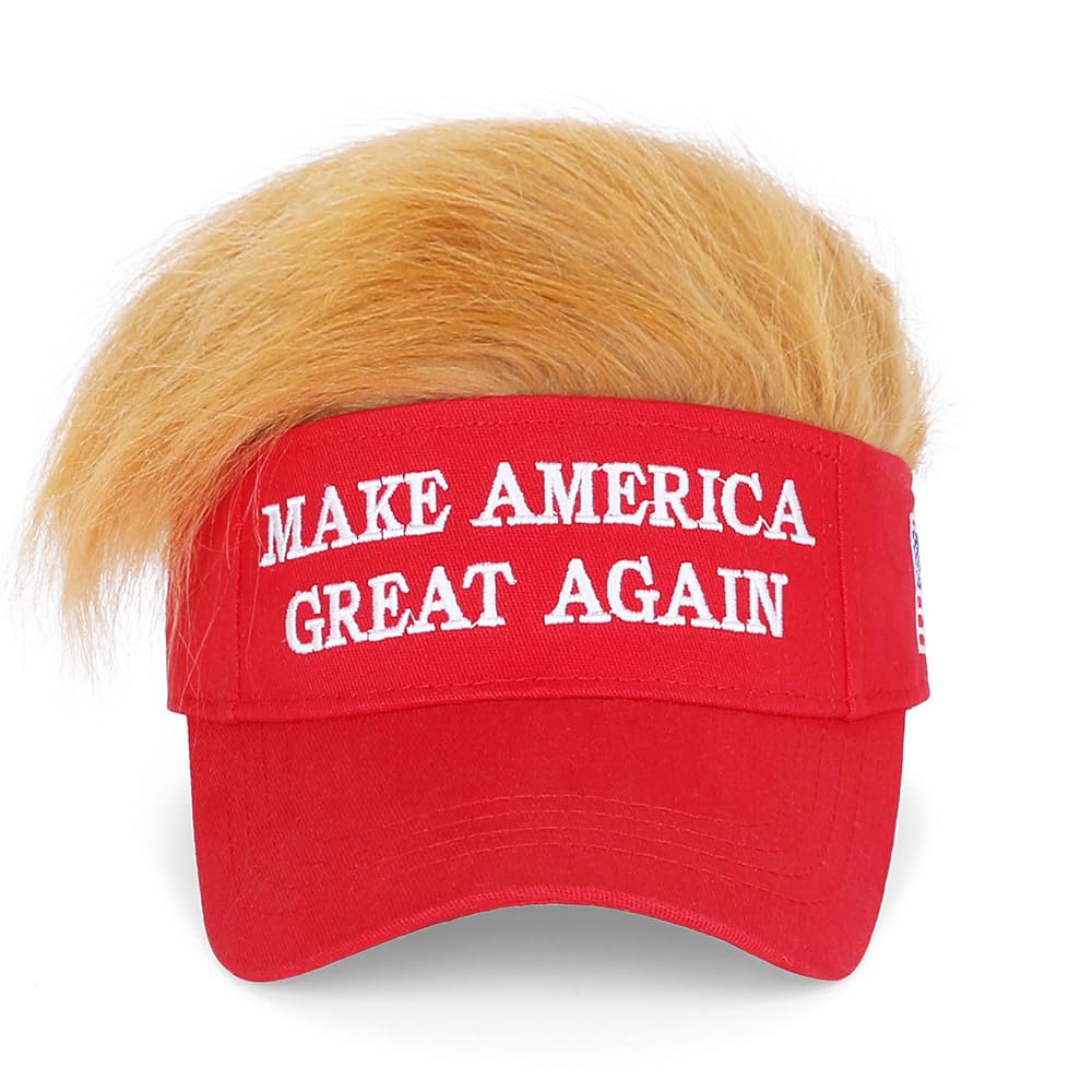 Trump 2024 Hat with Hair,Donald Trump Make America Great Again Wig Hat Embroidered Ultra Adjustable MAGA Baseball Cap (Red MAGA Hat with Hair)