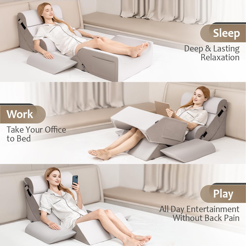 9-Piece Adjustable Orthopedic Wedge Pillow Set – Memory Foam Body Support for Back & Leg Comfort