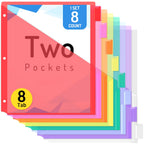 8 Count Dividers with Two Pockets, 8 tabs Binder Dividers for 3 Ring Binder Organizer, Multicolor, 1 Set