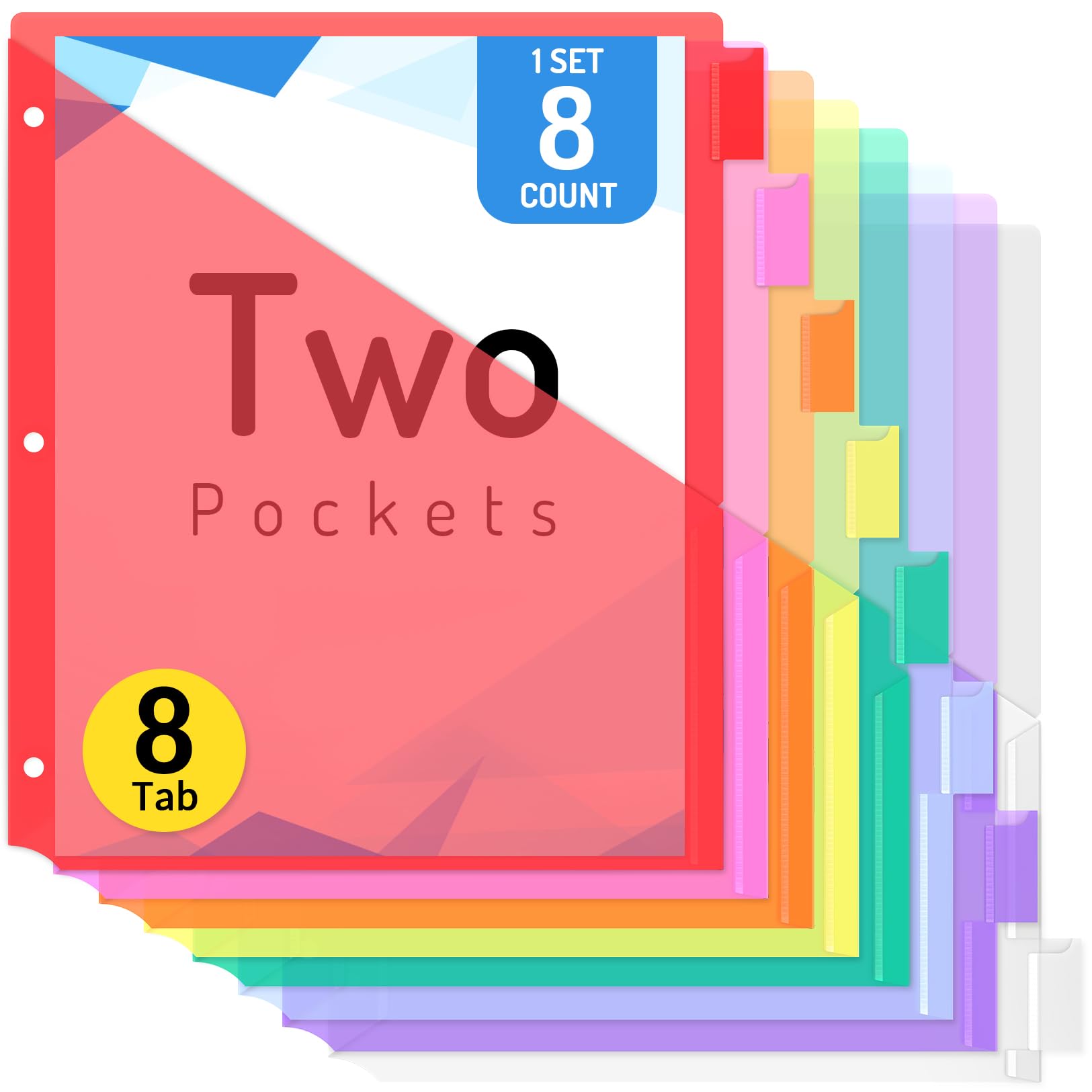 8 Count Dividers with Two Pockets, 8 tabs Binder Dividers for 3 Ring Binder Organizer, Multicolor, 1 Set