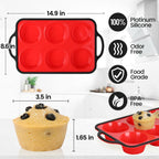 Jumbo Muffin Pan, 3.5 Inch Large Muffin Pan with Metal Reinforced Frame 6 Cup Silicone Jumbo Cupcake Pans for Baking Easy to Handle 2 Pack Red Black Brim