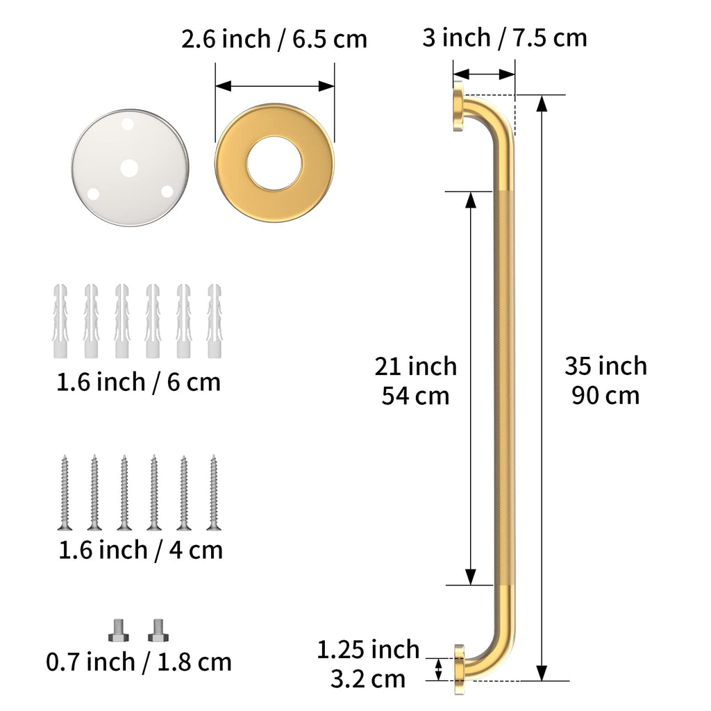 36 Inch Anti Slip Shower Grab Gold, Munzong Bathroom Grab Bar, Knurled Bathroom Balance Bar,Safety Hand Rail Support Handicap Elderly Injury Senior Assist Bath Handle